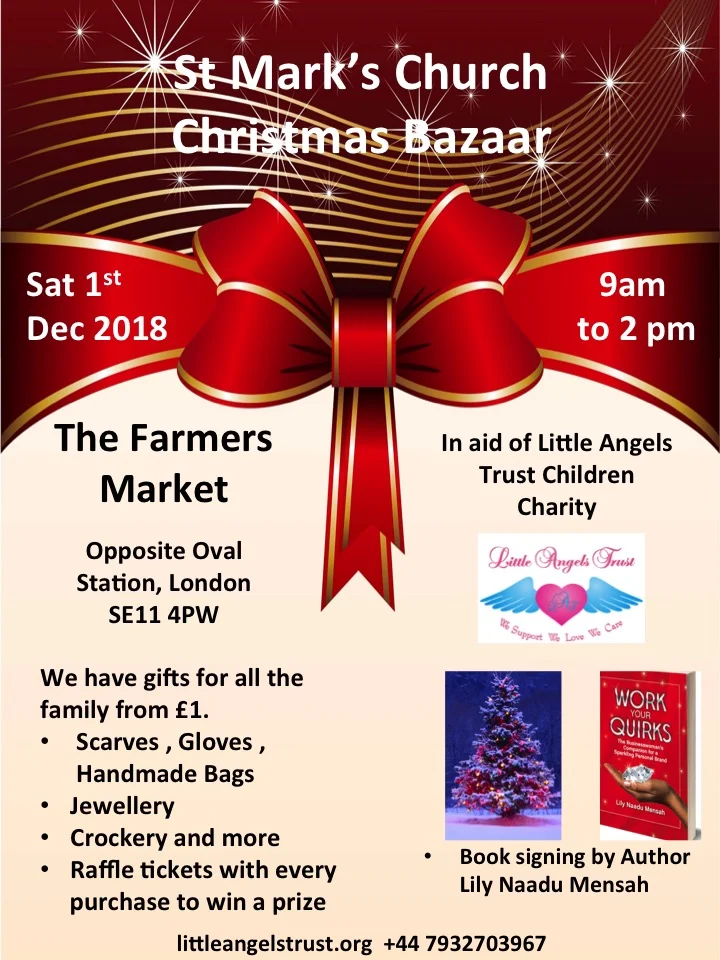 Flyer of Christmas Bazaar fundraising event in aid of Little Angels Trust Children Charity.